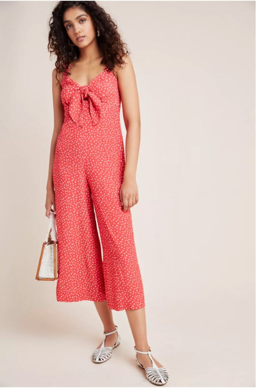 Anthropolgie x Kachel NWT Coral Jordan Polka Dot Jumpsuit // 6